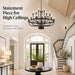 Large Black Chandelier 24-Light, round 39 in Wagon Wheel Light | 3-Tier Farmhouse Candle Pendant with E12 Base for Dining Room, Foyer, Living Room, Hallway, High Ceiling
