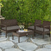 4 Pieces Patio Rattan Cushioned Furniture Set with Loveseat and Table