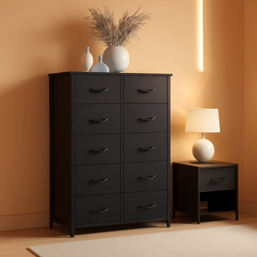 Fabric Dresser with 8 Drawers, Tall Dresser with Fabric Bins, Storage Tower Unit, Chest of Drawers for Living Room, Hallway