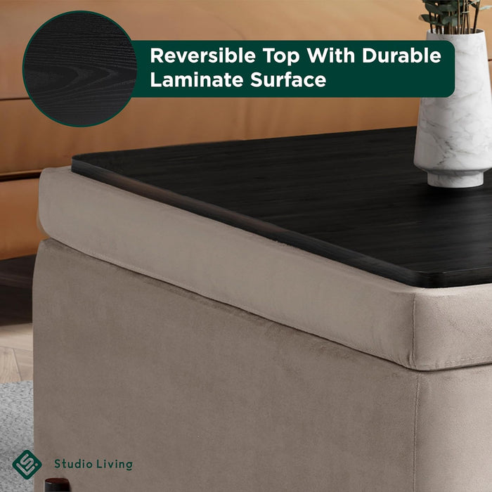 ® Connor 31.1" Large Storage Ottoman, Modern Boho, Matte Black Metal Legs, Velvet Fabric, Taupe