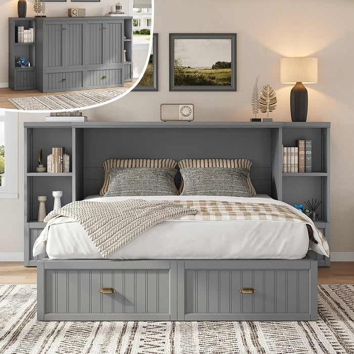 Spacious Murphy Bed With Generous Nightstands Grey