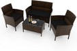 4-Piece Patio Furniture Set - Rattan Outdoor Conversation Bistro Set W/Cushions, Glass Coffee Table, Wicker Chairs & Loveseat for Garden Backyard Porch, Balcony Furniture Set (1, Black)