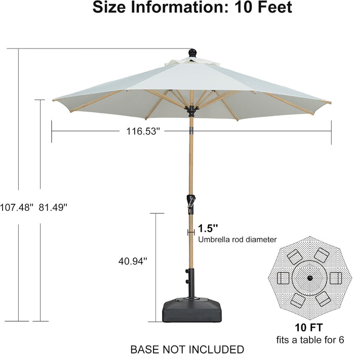 Patio Umbrella 10Ft Market Table round Push Button Tilt, Cream