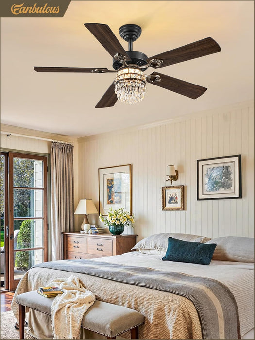 48 Inch Crystal Chandelier Fan with 22W LED, Fandelier Ceiling Fan with Light, Dimmable, 3CCT, 6-Speeds, Quiet DC Motor, Ceiling Fan Chandeliers, Modern Ceiling Fans for Bedroom, Living Room