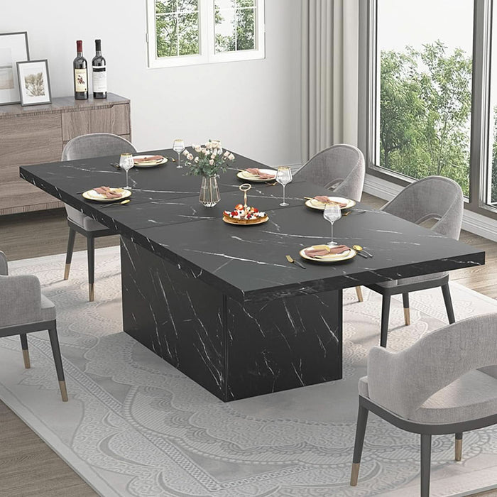 71" Black Faux Marble Dining Table for 6-8, Rectangle Dining Room Table