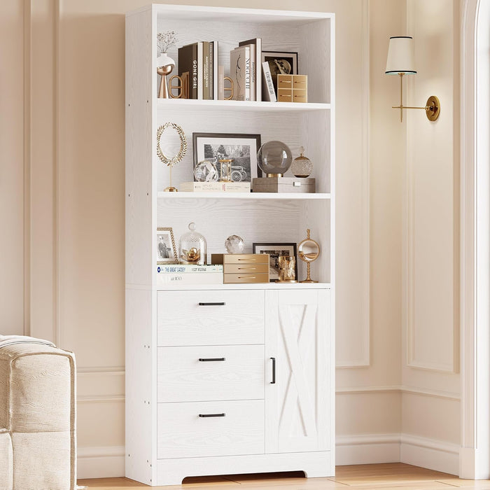71In Tall BookshelfStorageUnit With Doors And Drawers