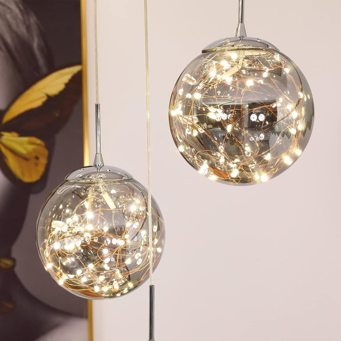 Grey LED Staircase Crystal Chandelier Adjustable Length