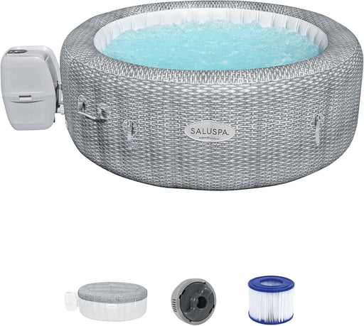 Saluspa Honolulu Airjet Large round 4 to 6 Person Inflatable Hot Tub Portable Outdoor Spa with 140 Airjets and Energysense Cover, Grey