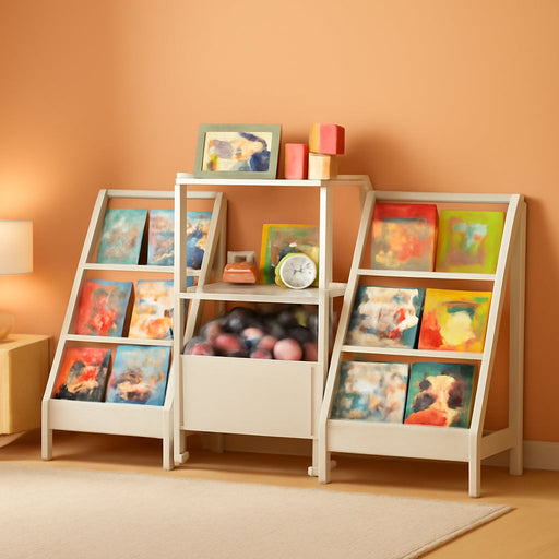 Kids Bookshelf and Toy Storage,2 Sided Montessori Bookshelf, Large Toddler Book Shelf with Movable Toy Bin,6 Tiers Baby Bookshelf,Sturdy Nursery Bookcase,Child Bookshelf for Playroom Classroom