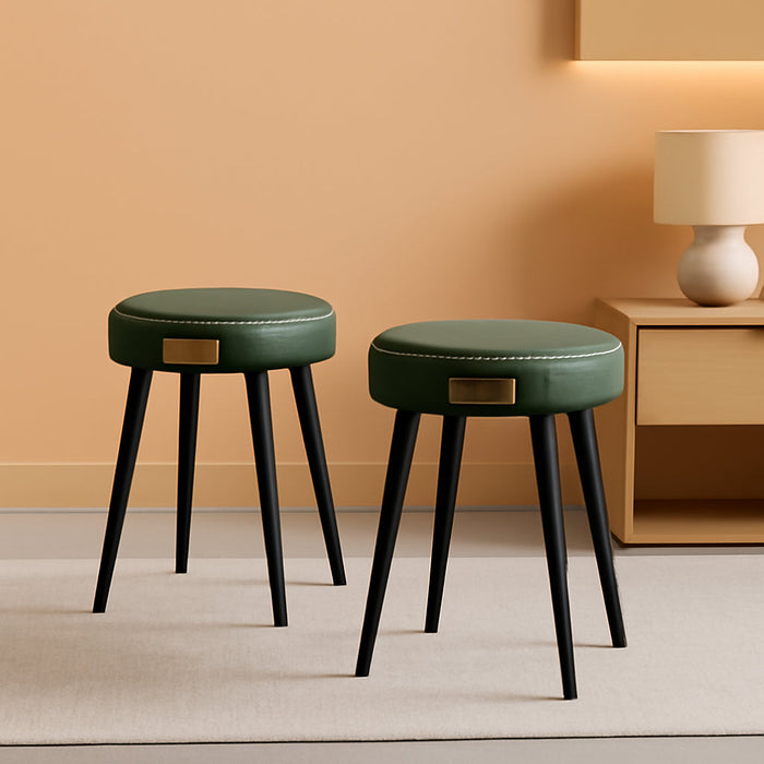 EKHO Collection - Dining Chairs Stools Set of 2, Upholstered Kitchen Stools, Vanity Stools, Synthetic Leather with Stitching, Mid-Century Modern, 19-Inch Tall, Easy Assembly, Forest Green