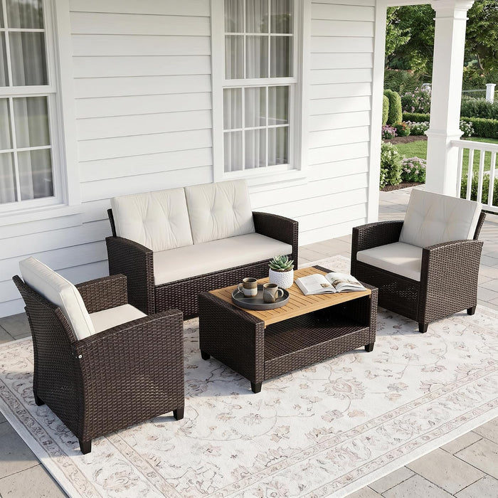 4 Piece All Weather Wicker Patio Furniture Set for Porch Patio