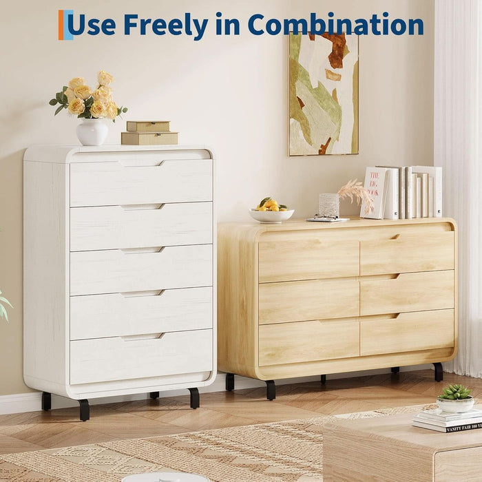 White Five Drawer Tall Wooden Contemporary Dresser