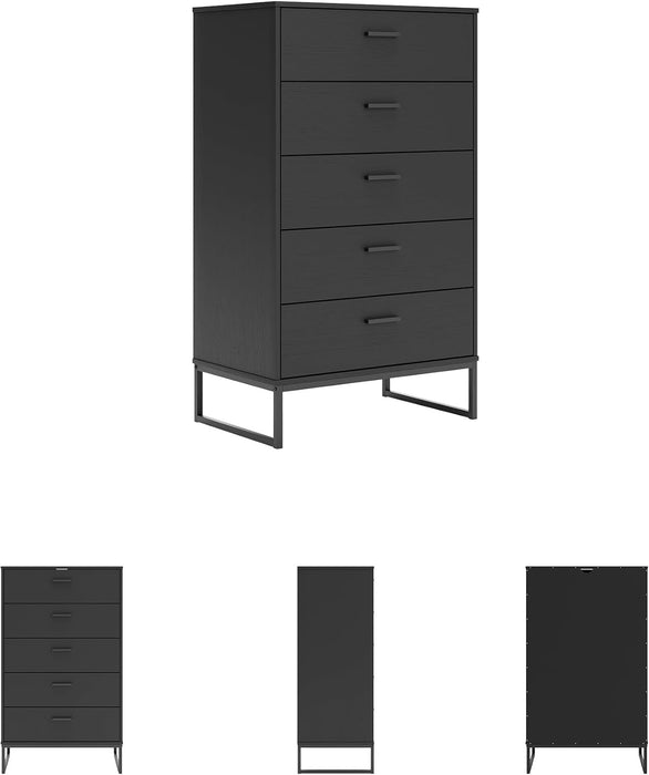 Socalle Modern 5 Drawer Chest with Safety Stop and Metal Legs for Bedroom, Black