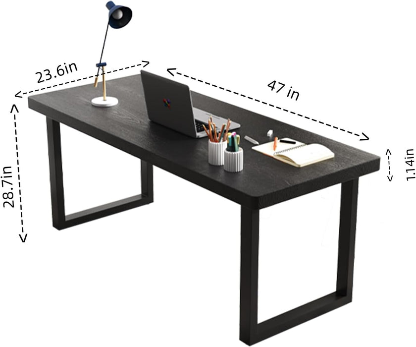 47 Inch Black Solid Wood Computer Desk | Sturdy Metal Base | Modern Home Office Desk | Durable Study Writing Table for Workspace, Multiple