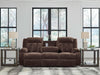 Free Wake Contemporary Dual Sided Power Reclining Sofa with Drop down Table and USB Ports, Dark Brown