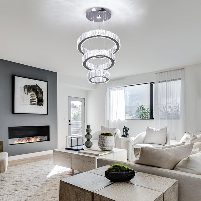 Three Ring Crystal Chandelier LED Ceiling Luminaire