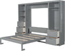 Queen Size Murphy Bed with 1 Closet,3 Drawers and 3 Open Shelves,Wood Folding Murphy Wall Bed (Grey)