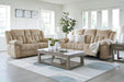 Tip-Off Classic Wall Hugger Power Reclining Sofa with Adjustable Headrest and USB Ports, Light Brown