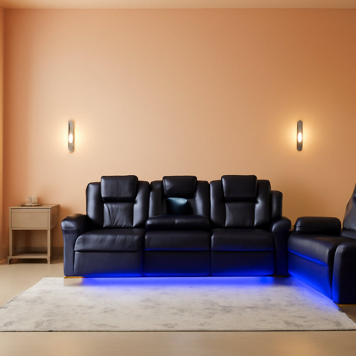 Luxury Living Room Furniture Sets Power Recliner Sectional Sofa Recliner Couch Set Recliner Leather Couch and Recliner Set Loveseat Chair for House/Office/Theater Seating(A-Black)