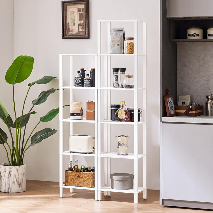 54In Tall Bookshelf 5-Tier Small Narrow Bookcase, Skinny Book Shelf for Small Space, Farmhouse Slim Shelf with Storage, Wood Freestanding Display Thin Bookshelves for Living Room, Office, White