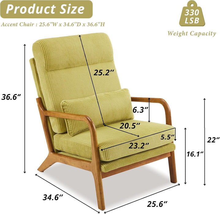 Green Corduroy Mid Century Accent Armchair Cushion