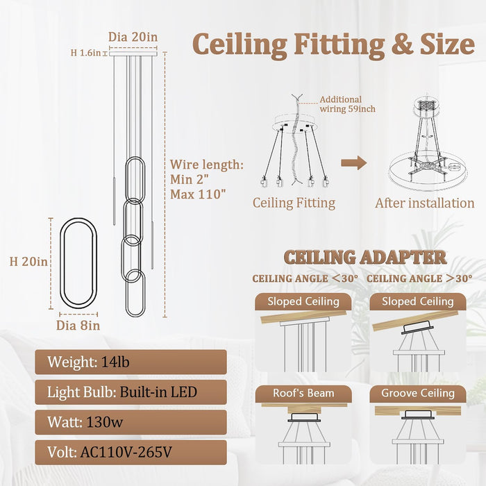 Contemporary Chrome LED Chandelier Dimmable Six Rings
