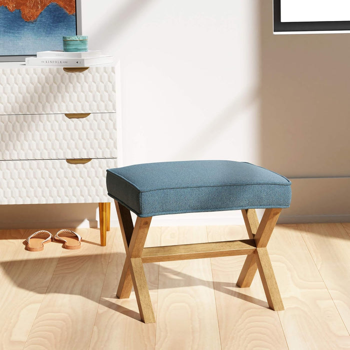 Small Ottoman Foot Rest, Mid-Century Modern X Square Polyester Foot Stool, Indigo Blue, 20"W X 18"D X 18"H