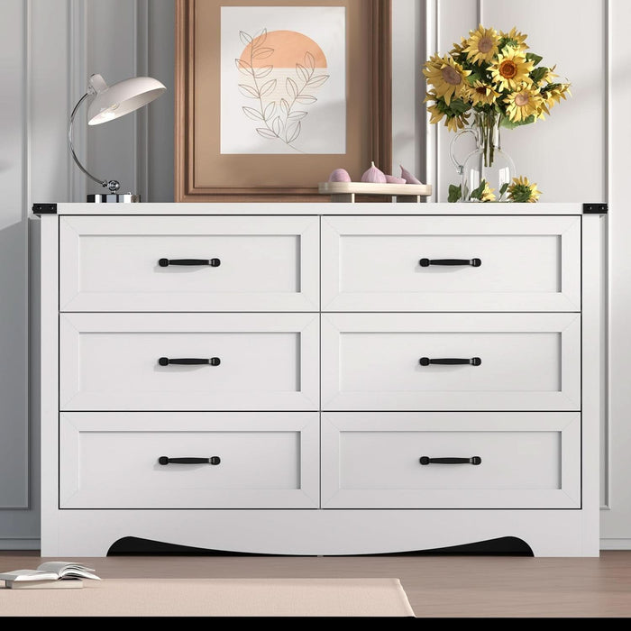 6-Drawer Dresser for Bedroom – 47" Wide Modern Wooden Chest with Natural Wood Texture, TV Stand & Storage, Metal Corner Brackets, Wood Drawer Organizer for Living Room, Hallway