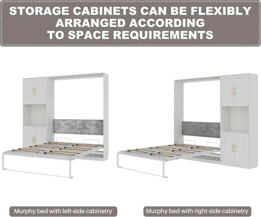 Modern Queen Size Murphy Bed, Hidden Foldable Wall Cabinet Bed Frame with Wood Slat, Space-Saving, No Spring Box Required, 95.85W'', White