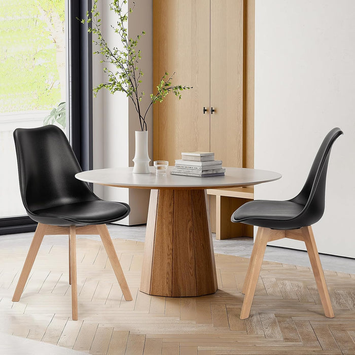 Dining Chairs Set of 8, Kitchen Room PU Leather Mid Century Modern Chairs, Upholstered Dining Desk Chairs with Wood Legs for Home Kitchen, Black