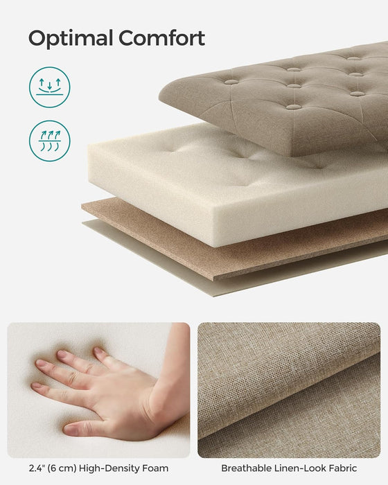 Storage Ottoman, Storage Bench, Tufted Entryway Bedroom Bench, 17.7 X 46.5 X 17.7 Inches, Hinges Easy Lid Operation, Wooden Legs, Linen-Look Cover, Loads 330 Lb, Camel Brown ULOM070K01