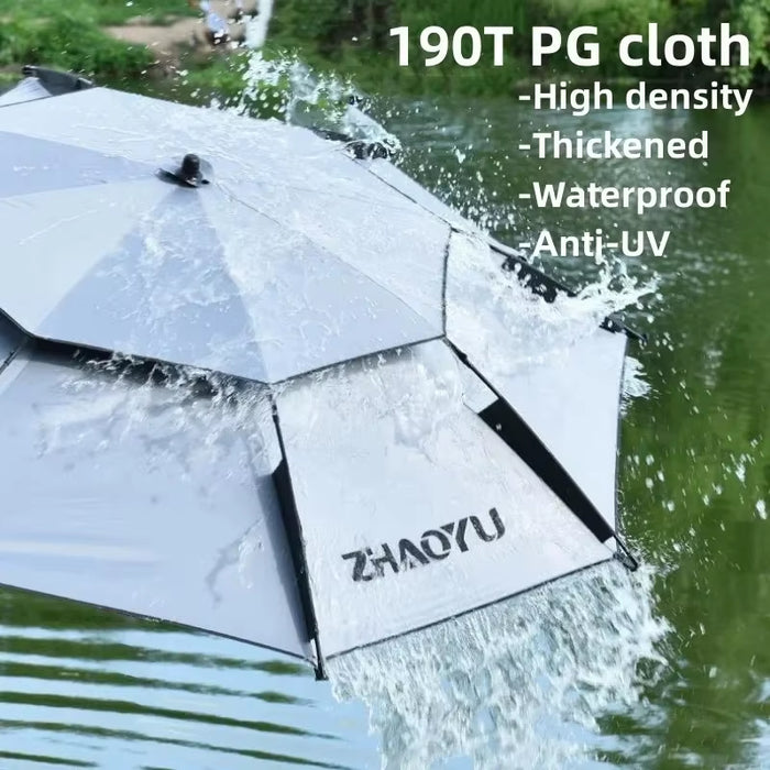 Fishing Umbrella with 360° Adjustment Summer Sun Protection Double Layer Shading Large Umbrella Anti-Uv Outdoor Parasol 2-2.6M