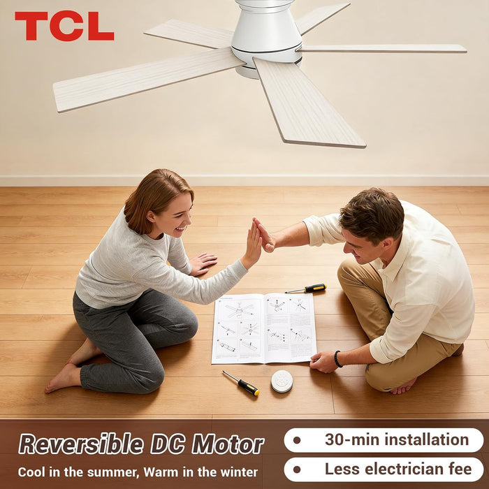 42" White Low Profile Ceiling Fan with Light & Remote Control