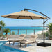 10FT Cantilever Offset Patio Umbrella with Base Included, Outdoor Patio Umbrella, Fade-Resistant Yarn-Dyed Canopy with PU Coating, 360° Rotation & Infinite Tilt, Heavy Duty 8-Rib Steel Frame for Patio, Pool, Deck, Backyard, Beige