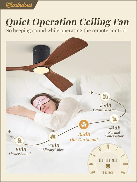 52" Ceiling Fans with Lights and Remote Control,Modern Flush Mount Ceiling Fan with 3 LED Colors,Outdoor Low Profile Ceiling Fans with 6-Speeds Timer DC Motor for Bedroom Living Room Patio