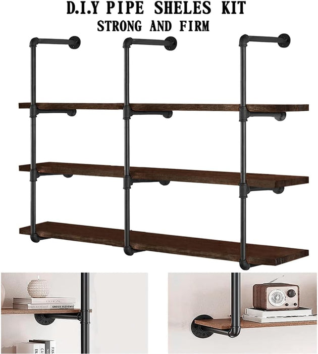 Industrial Iron Pipe Shelves, 3 Set 4-Tier 41.5" Tall 12" Depth, DIY Open Bookshelf Bookcase, Wall Mounted Vintage Retro Shelving, Rustic Farmhouse Pantry Kitchen Storage, Black Shelf Brackets