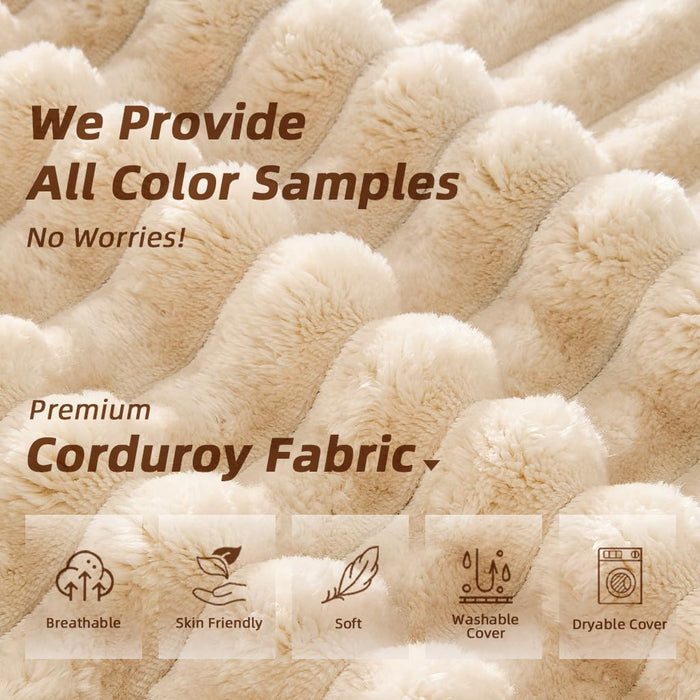 White Eighty Inch Corduroy Upholstered Sofa Cushions