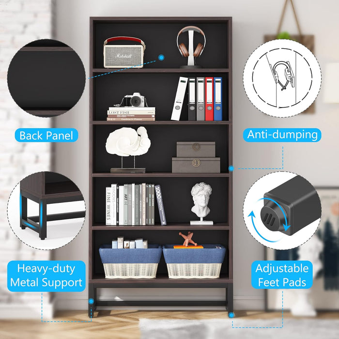 Tall Bookcase and Bookshelf, 70.8” Large Bookcases Organizer with 5-Tier Storage Shelves, Heavy Duty Free-Standing Library Bookshelf Shelving Unit for Living Room, Bedroom (Sandalwood)