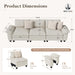 124-Inch Sectional Sofa, Comfy Cloud Couch with 3 Throw Pillows, 3-Seater Modular Sectional Sofa Couches for Living Room, Chenille Beige