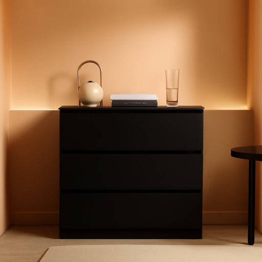 3 Drawer Dresser for Bedroom, Modern Chest of Drawers, Wooden Closet Storage Dresser Tower for Living Room, Black