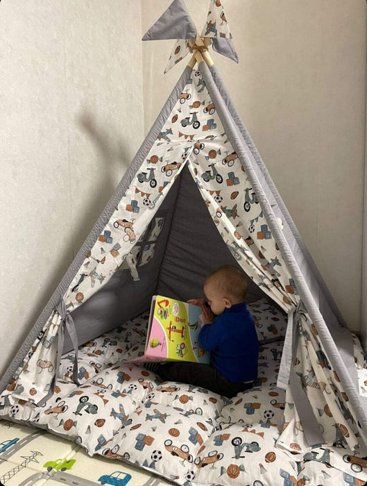 Gray Teepee with Toys Boys Playhouse