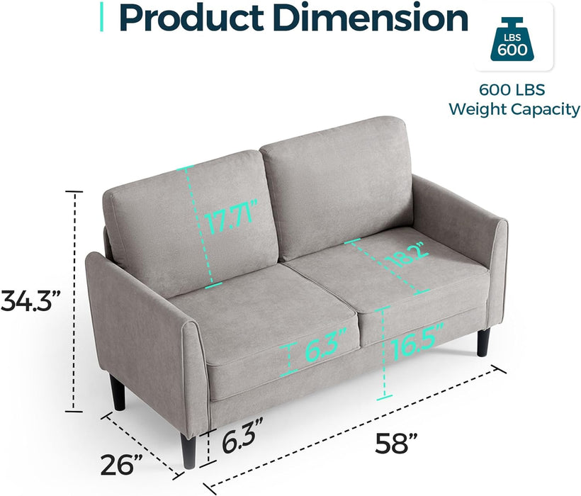 Grey Small Loveseat Sofa for Living Room & Bedroom