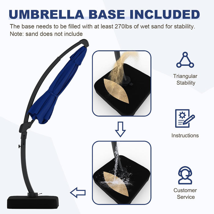 Outdoor Large round Aluminum Offset Umbrella, Heavy Duty Offset Umbrella with 360°Rotation, Offset Patio Cantilever Umbrellas with Base Included