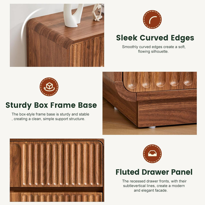 Walnut Fluted 3 Drawer Dresser With StorageCapacity