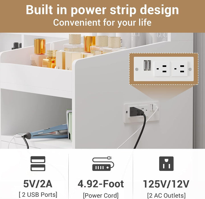 Makeup Vanity with Lights in 3 Colors, Vanity Desk with Mirror and Lights, White Makeup Table with Charging Station, Makeup Desk with Unique Separation Design