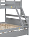 Trundle Bunk Bed, Twin over Full Wood Bunk Bed with Twin Size Trundle, Solid Wood Bunk Bed Frame with Guardrail and Ladder, Grey