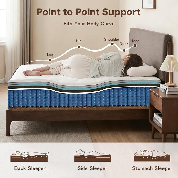 Queen Size Mattress, 12 Inch Hybrid Memory Foam Mattress in a Box, Individual Pocket Springs Mattress for Pressure Relief, Motion Isolation, Certipur-Us