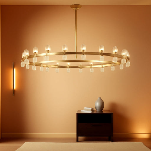 Modern 60 Inch Gold round Chandelier, Extra Large Chandeliers Crystal Chandeliers for Living Room, Large Wagon Wheel Chandelier for Foyer, Staircase, Entrance,Includes Bulb