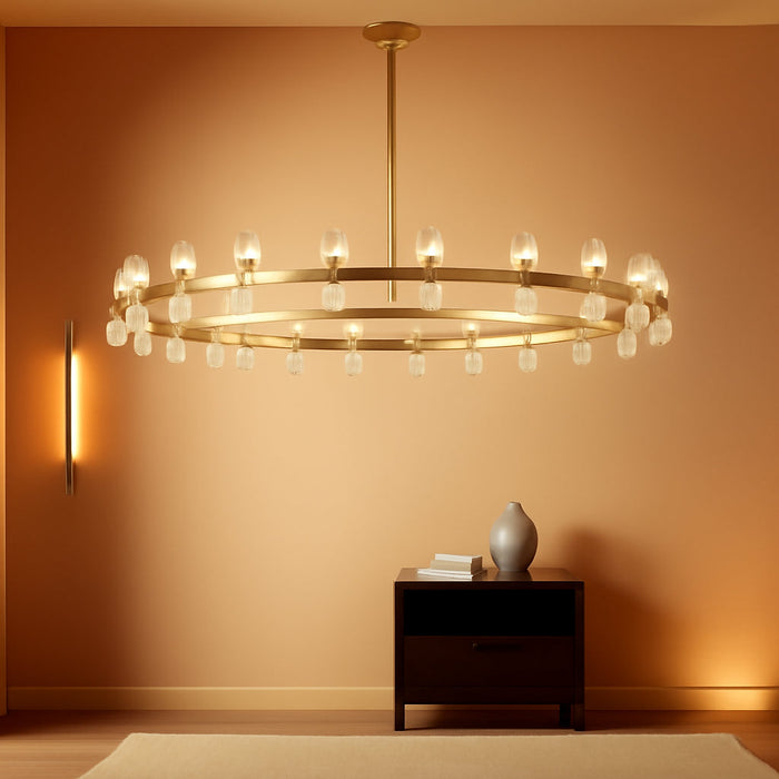 Modern 60 Inch Gold round Chandelier, Extra Large Chandeliers Crystal Chandeliers for Living Room, Large Wagon Wheel Chandelier for Foyer, Staircase, Entrance,Includes Bulb