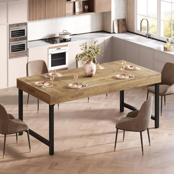 Farmhouse Dining Table for 4-6 People, 55 Inches Industrial Rectangular Kitchen Dinner Table with Heavy-Duty Metal Legs for Home, Dining Room, Small Space, Rustic Brown
